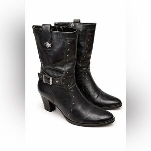 Harley-Davidson Women’s Black Leather Studded Moto Boots Size 7 Buckle Zip